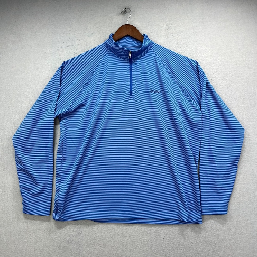 Holderness & Bourne Pullover Mens L Blue The Reid Striped Golf Performance Zip